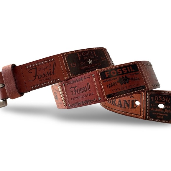 Rare Y2K VTG Fossil 54 Logo Patchwork Leather Belt | Size Medium M - Picture 3 of 14